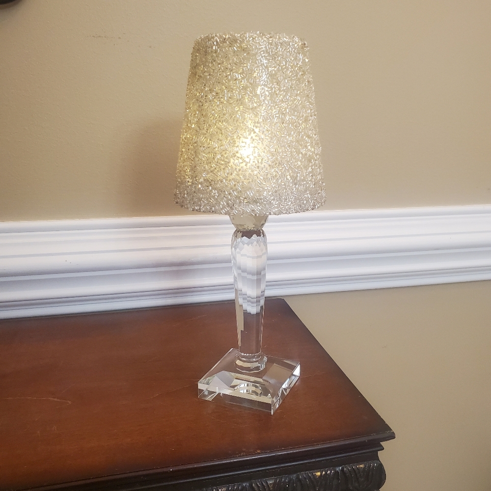 Illuminated Faceted Glass Beaded Accent Lamp Valerie Silver